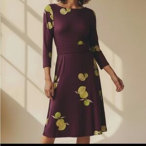 Vintage 70s 80s Bullocks long sleeve midi Purple Dress with Lime Accents